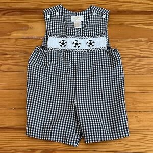 Smocked Soccer Black and White Gingham Baby Romper